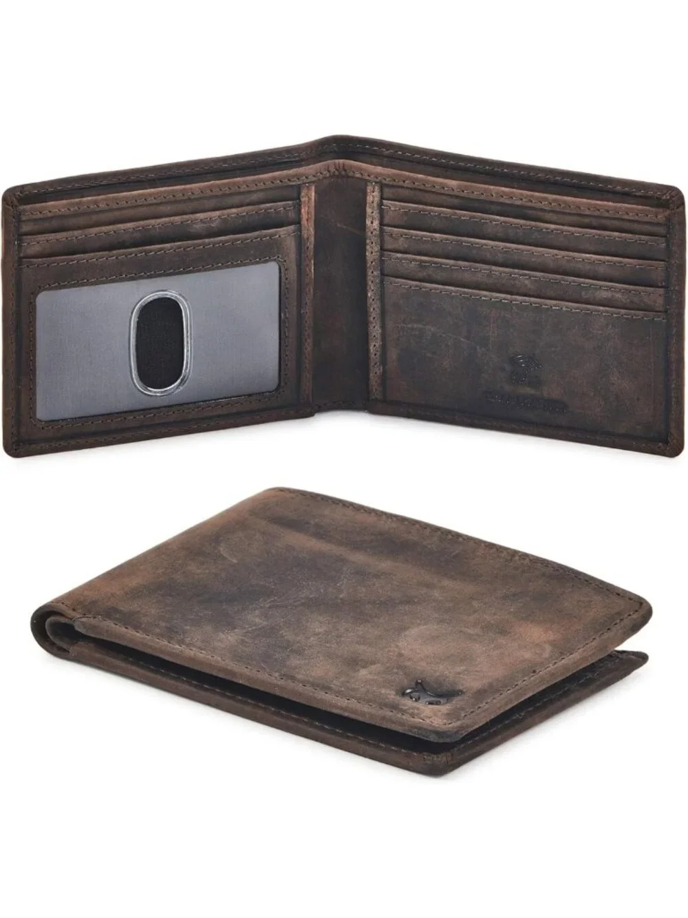 Slim Minimalist Real Leather Bifold Wallet for Men - RFID Blocking, Front